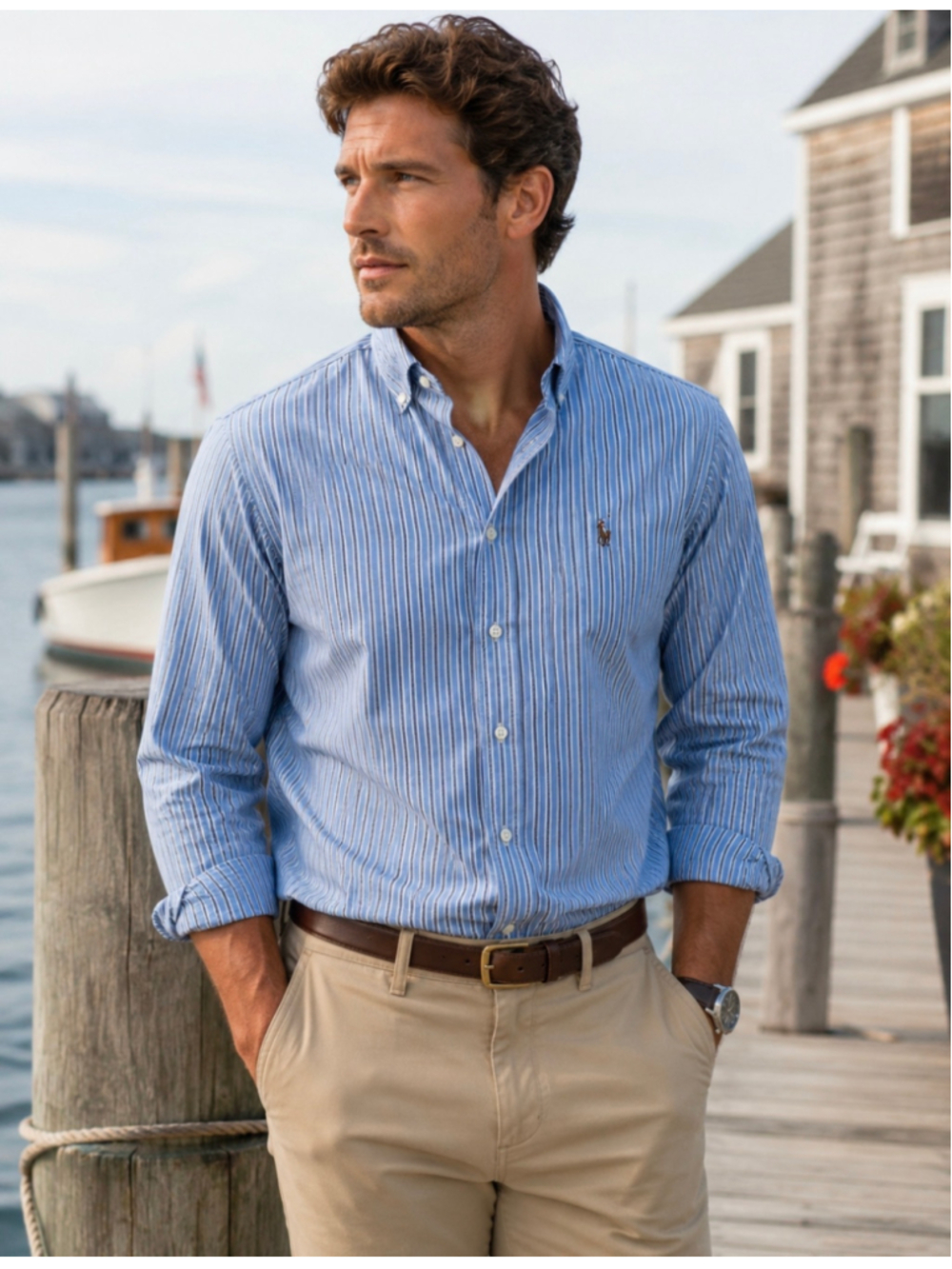 Ralph Lauren Men’s Knit Oxford Shirt Large Blue Stripe Multicolor Pony